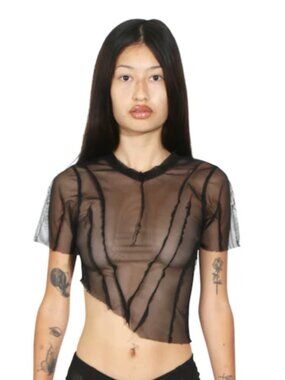 Sami Miro Vintage Asymmetric Tee in Black Mesh